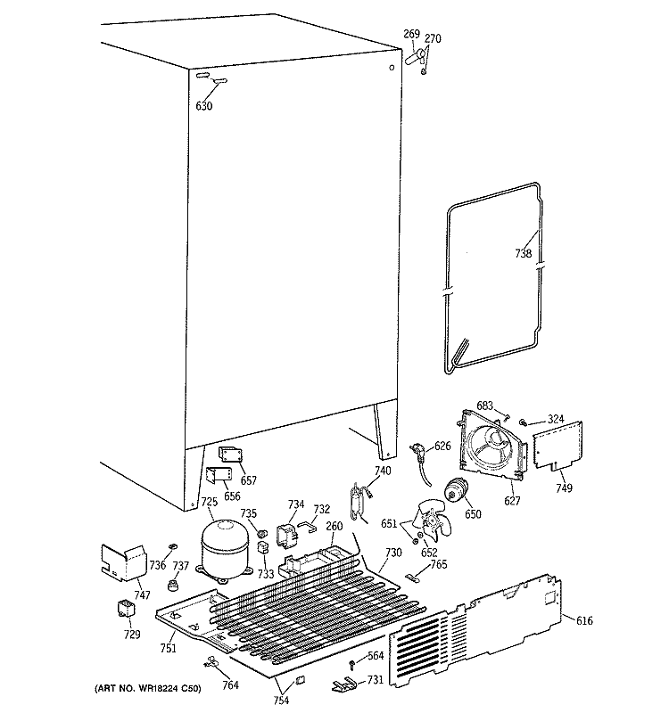 UNIT PARTS Diagram and Parts List for TFT20SAXFAA  General Electric Refrigerator