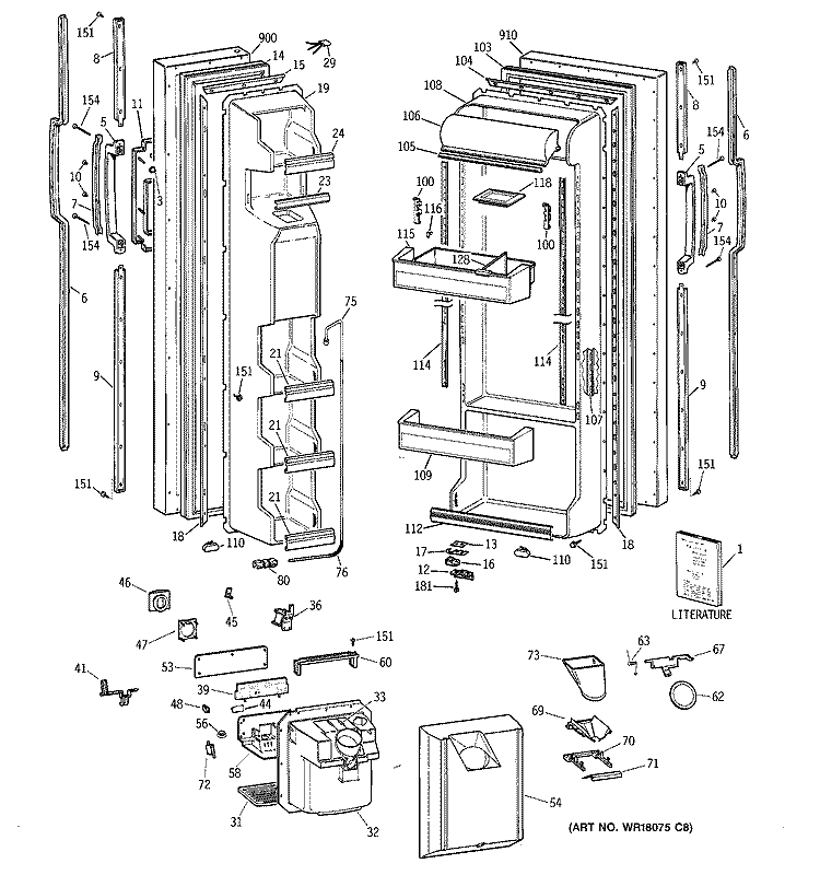 DOORS Diagram and Parts List for TFT22JWXFAA  General Electric Refrigerator