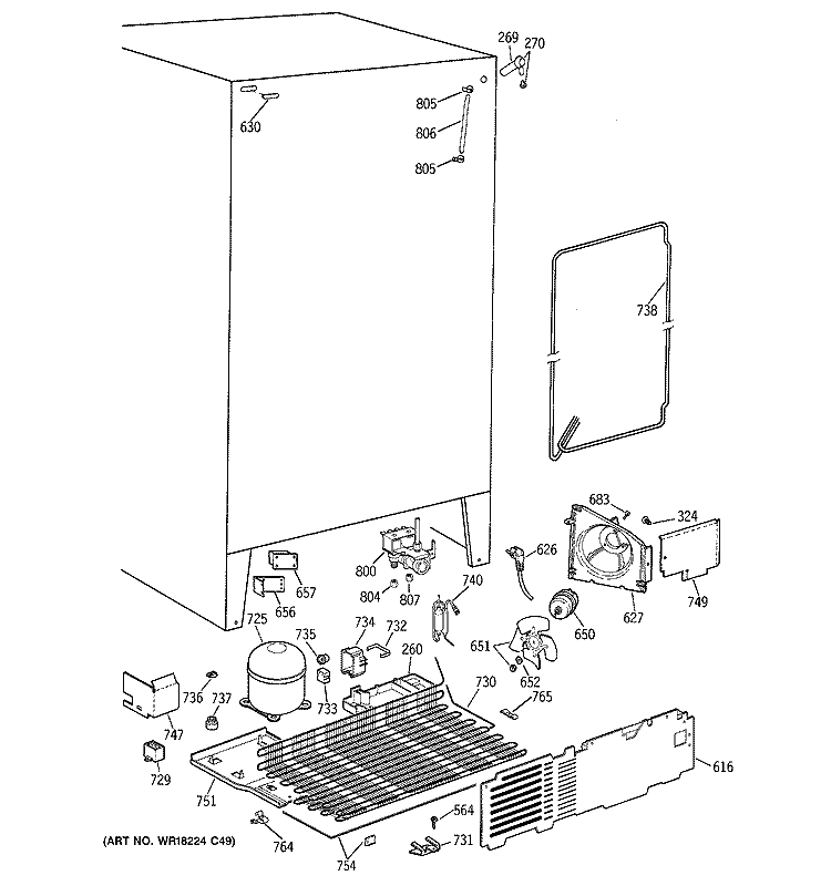 UNIT PARTS Diagram and Parts List for TFT22PRXFAA  General Electric Refrigerator