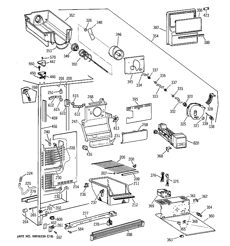 FREEZER SECTION Diagram and Parts List for TFT25JWYFAA  General Electric Refrigerator