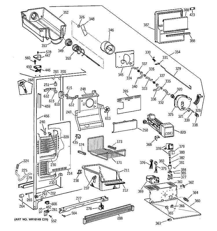 FREEZER SECTION Diagram and Parts List for TFT25PRYFAA  General Electric Refrigerator