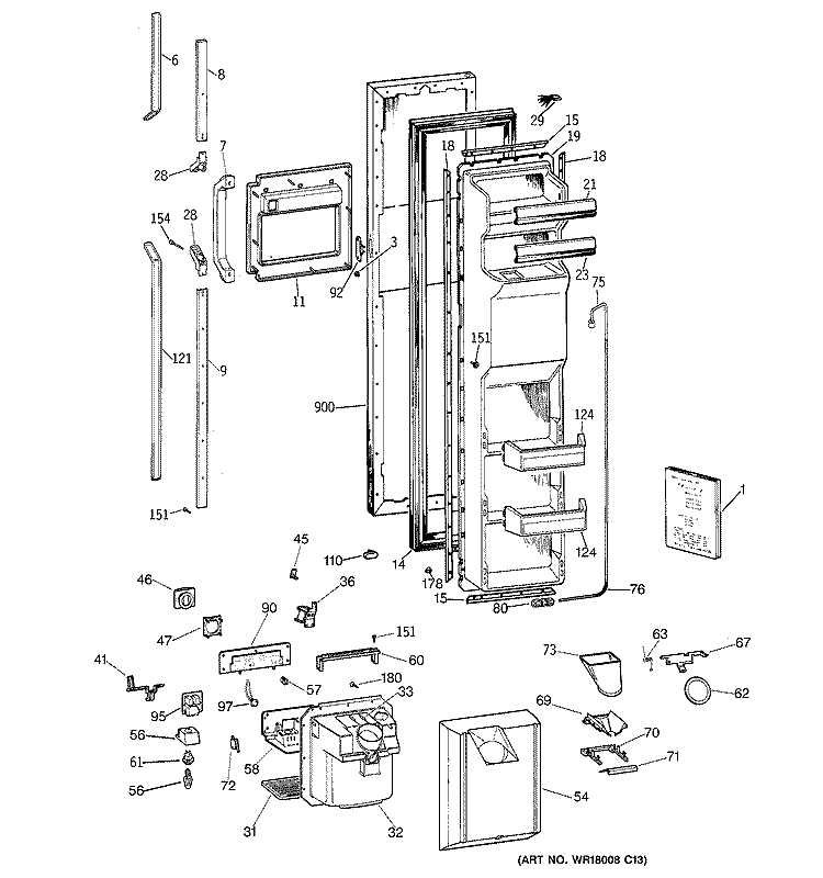 FREEZER DOOR Diagram and Parts List for TFT27PFXFWW  General Electric Refrigerator