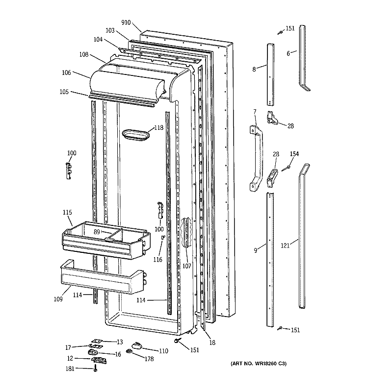 FRESH FOOD DOOR Diagram and Parts List for TFT27PRXFAA  General Electric Refrigerator