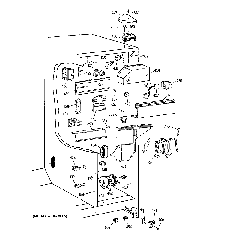 FRESH FOOD SECTION Diagram and Parts List for TFJ25PRYAJAA  General Electric Refrigerator