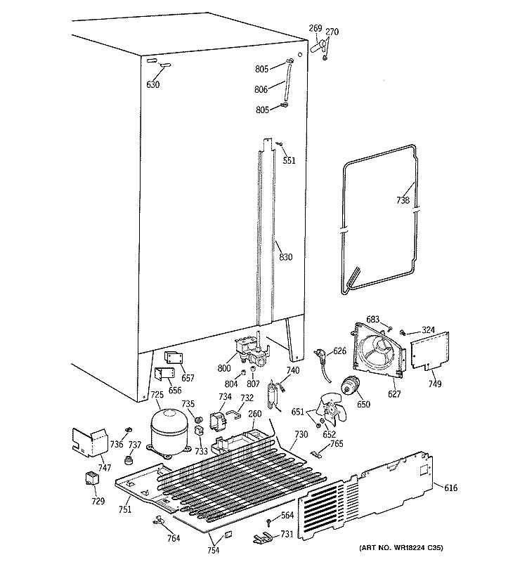 UNIT PARTS Diagram and Parts List for TFJ25PRYAJAA  General Electric Refrigerator