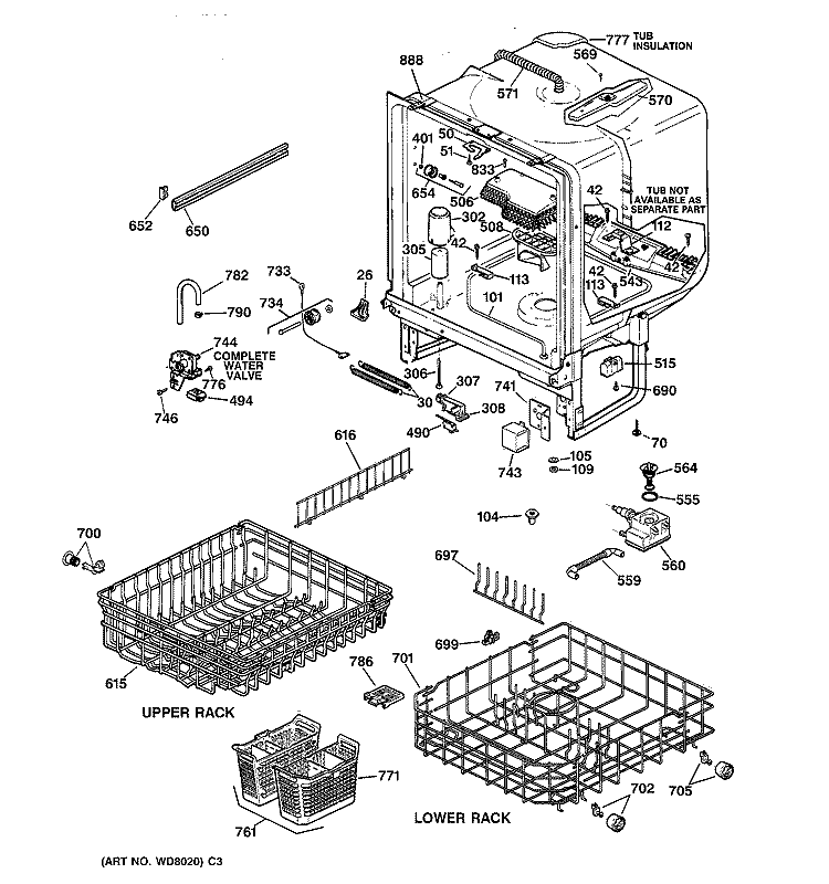 BODY PARTS Diagram and Parts List for GSD4110Y72AA  General Electric Dishwasher