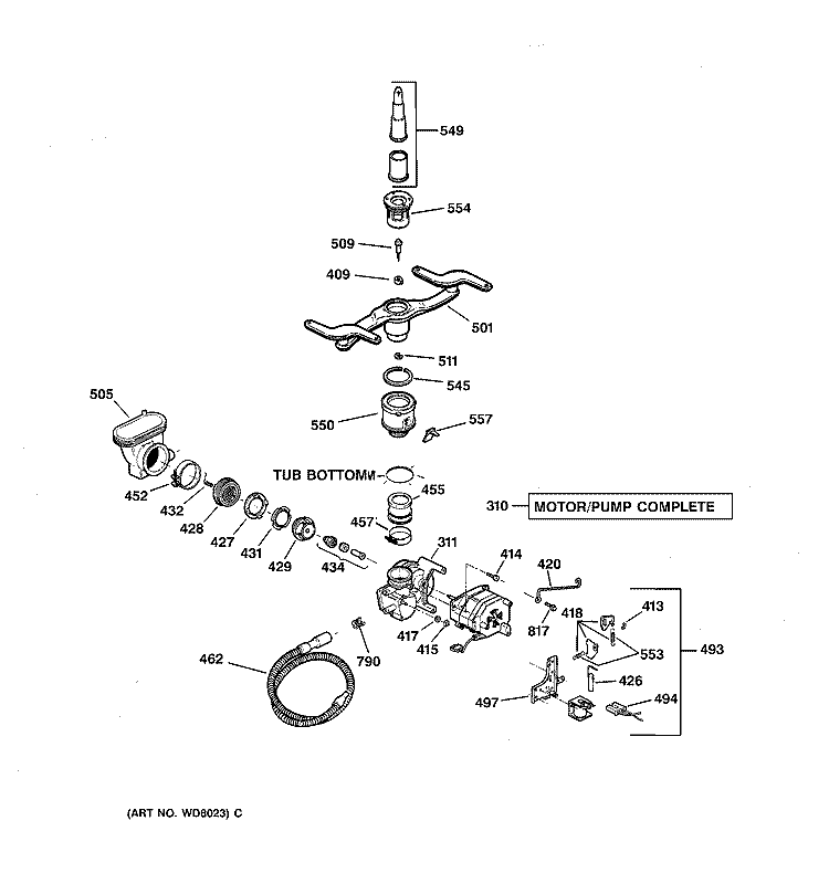 MOTOR - PUMP MECHANISM Diagram and Parts List for GSD4110Y72AA  General Electric Dishwasher