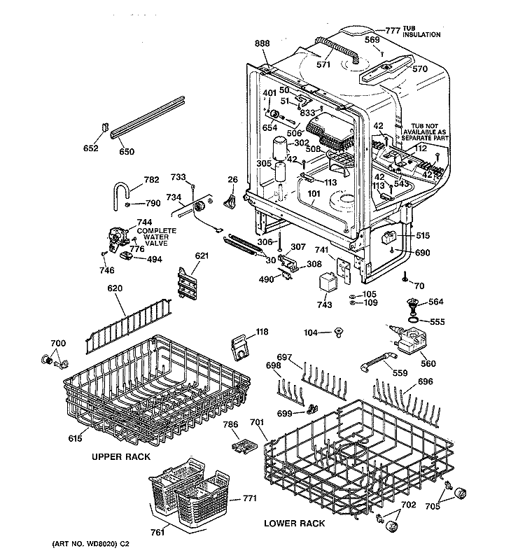 BODY PARTS Diagram and Parts List for GSD4940Y72SS  General Electric Dishwasher