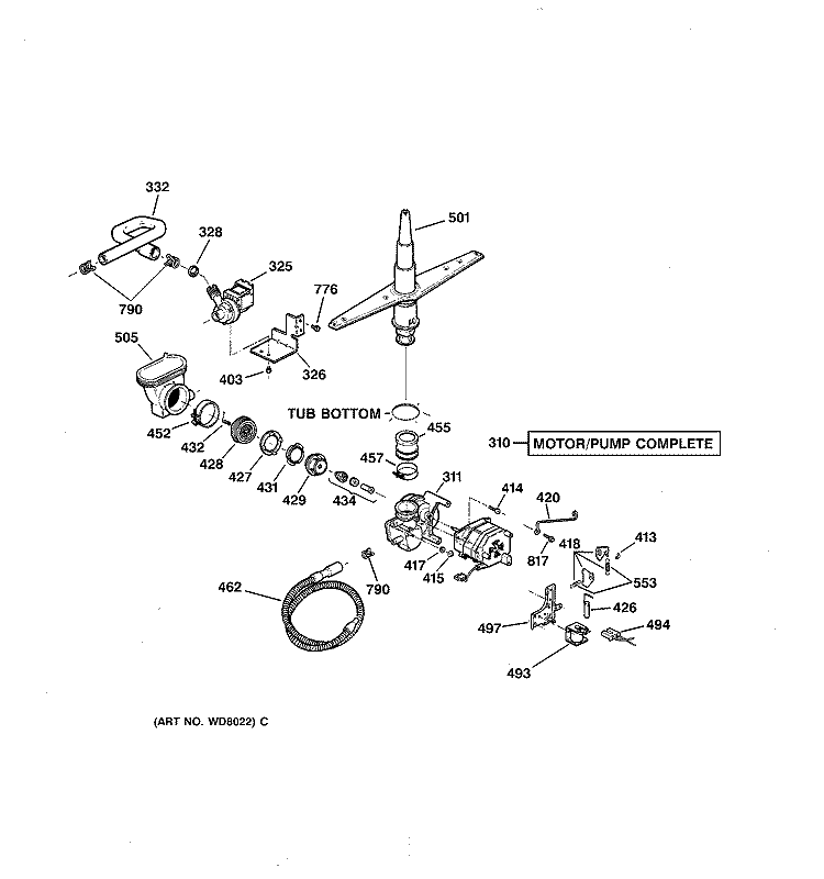 MOTOR - PUMP MECHANISM Diagram and Parts List for GSD4310Y72AA  General Electric Dishwasher