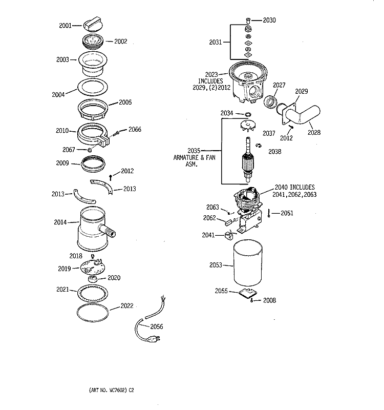 Section Diagram and Parts List for GFC252S-01  General Electric Food Waste Disposer