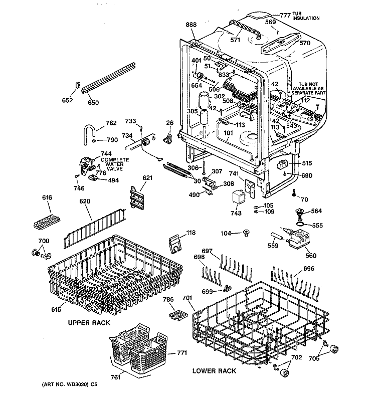 BODY PARTS Diagram and Parts List for GSD4410X72AA  General Electric Dishwasher