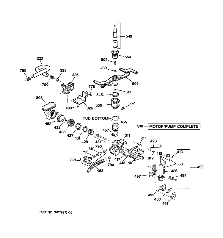 MOTOR - PUMP MECHANISM Diagram and Parts List for GSD4410X72AA  General Electric Dishwasher
