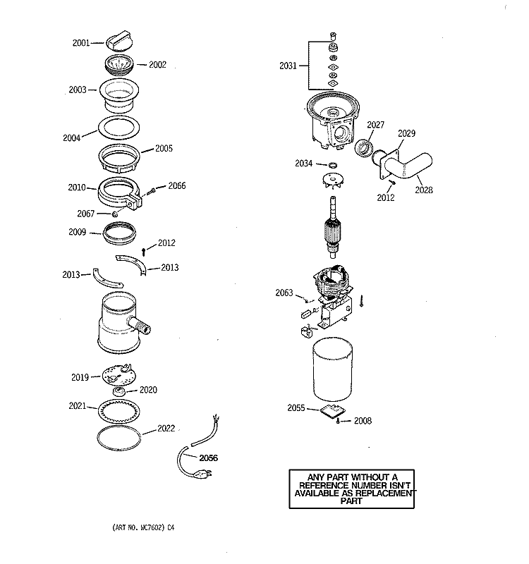 Section Diagram and Parts List for GFC252S-02  General Electric Food Waste Disposer