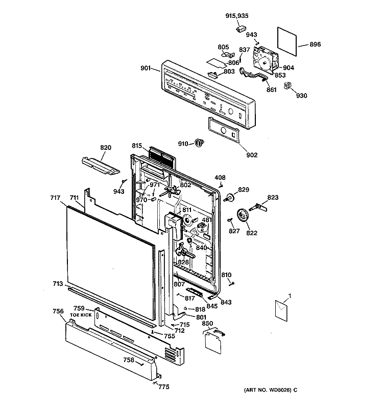 ESCUTCHEON & DOOR ASSEMBLY Diagram and Parts List for GSD500X-73AW  General Electric Dishwasher