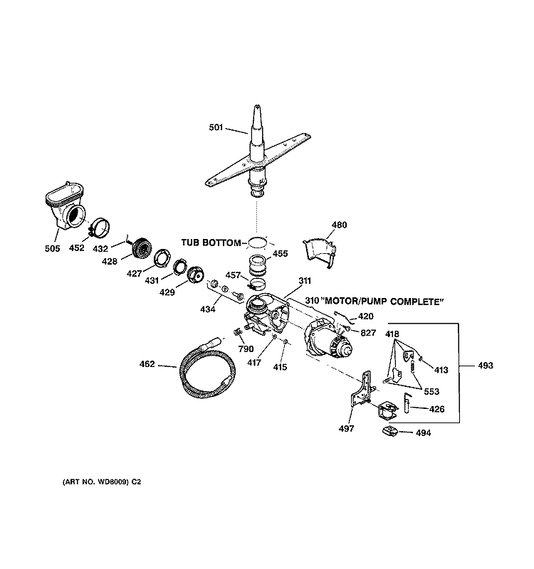 MOTOR - PUMP MECHANISM Diagram and Parts List for GSD720X-73BA  General Electric Dishwasher