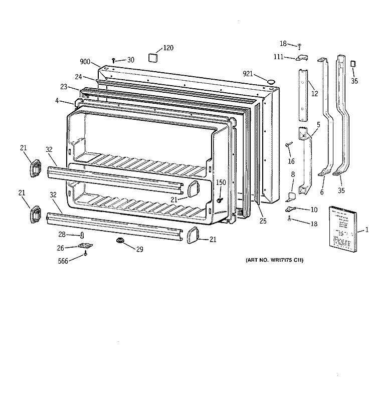 FREEZER DOOR Diagram and Parts List for TBG21DAYBRWW  General Electric Refrigerator