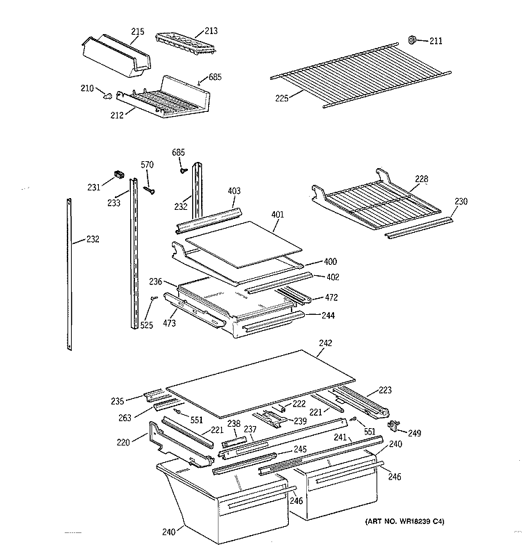 SHELF PARTS Diagram and Parts List for TBG21DAYBRWW  General Electric Refrigerator