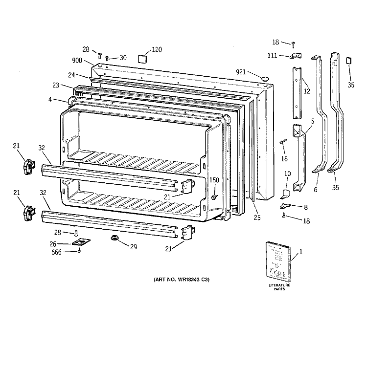 FREEZER DOOR Diagram and Parts List for TBG21JAYBRWW  General Electric Refrigerator
