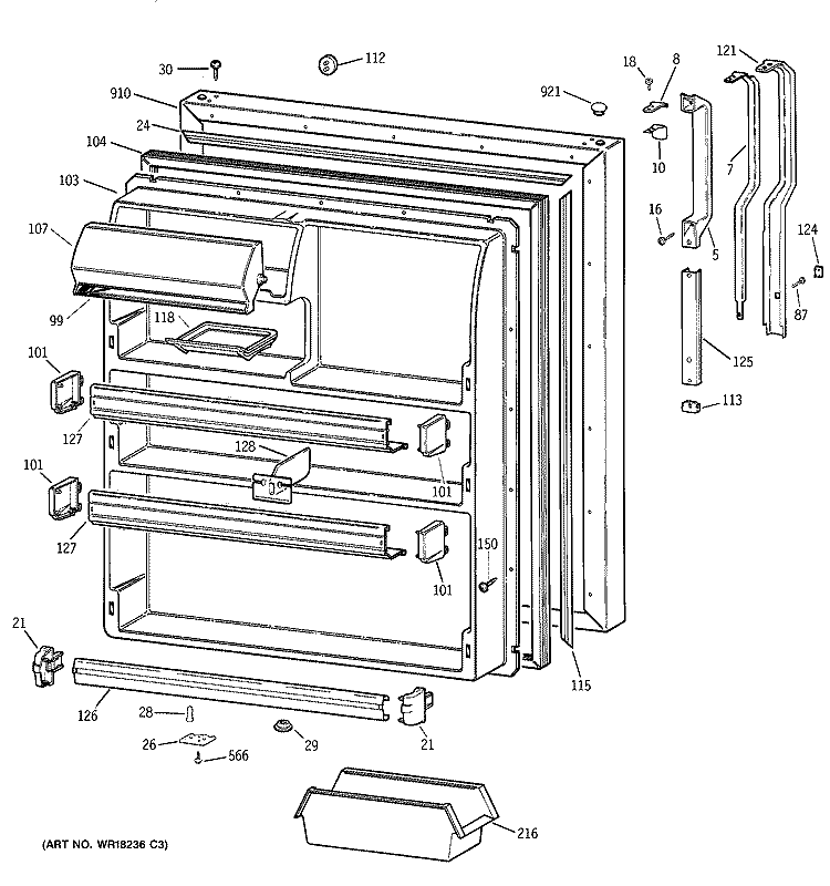 FRESH FOOD DOOR Diagram and Parts List for TBG21JAYBRWW  General Electric Refrigerator