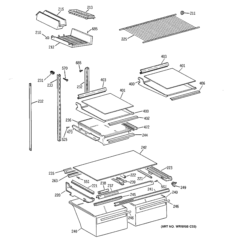 SHELF PARTS Diagram and Parts List for TBG21JAYBRWW  General Electric Refrigerator