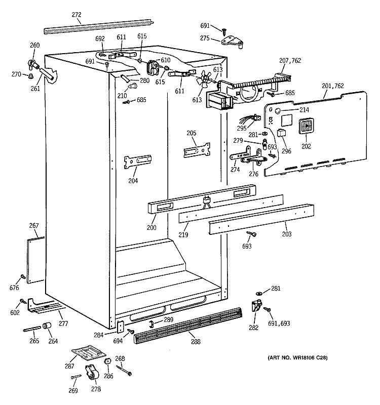 CABINET PARTS Diagram and Parts List for TBG24JAYARWW  General Electric Refrigerator