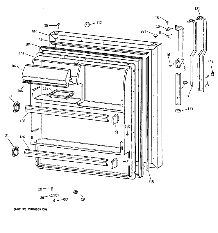 FRESH FOOD DOOR Diagram and Parts List for TBX18IAZBRWW  General Electric Refrigerator