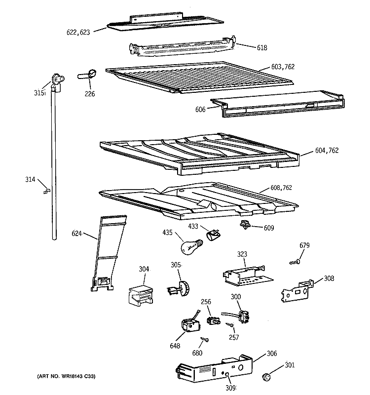 COMPARTMENT SEPARATOR Diagram and Parts List for TBX18IAZBRWW  General Electric Refrigerator