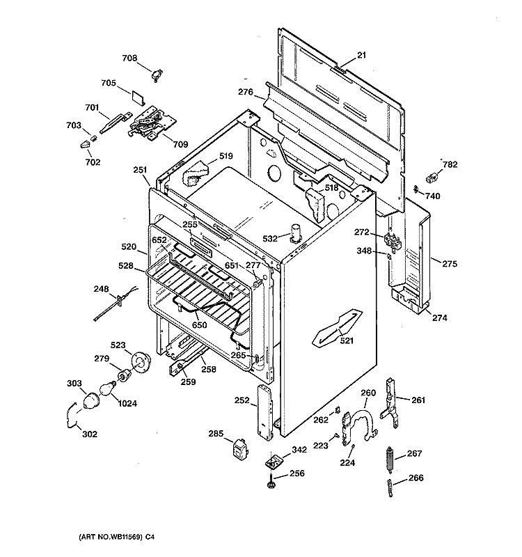 BODY PARTS Diagram and Parts List for JBP25WY1  General Electric Range