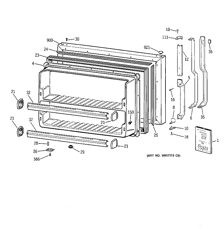 FREEZER DOOR Diagram and Parts List for TBX21IAZBRWW  General Electric Refrigerator