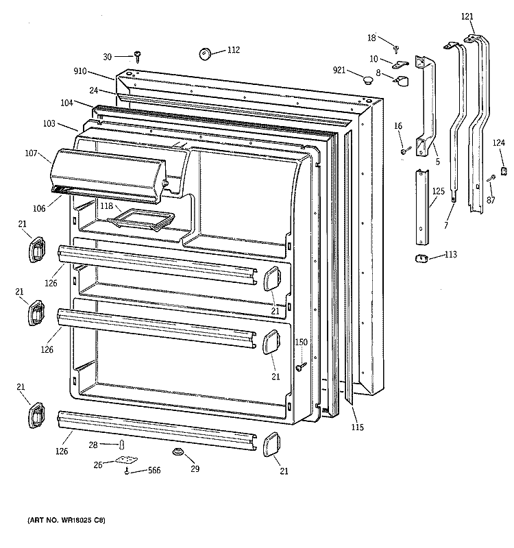 FRESH FOOD DOOR Diagram and Parts List for TBX21IAZBRWW  General Electric Refrigerator