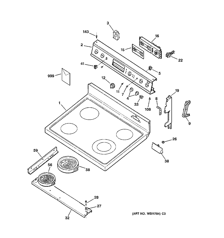 CONTROL PANEL & COOKTOP Diagram and Parts List for JBP78BY1  General Electric Range