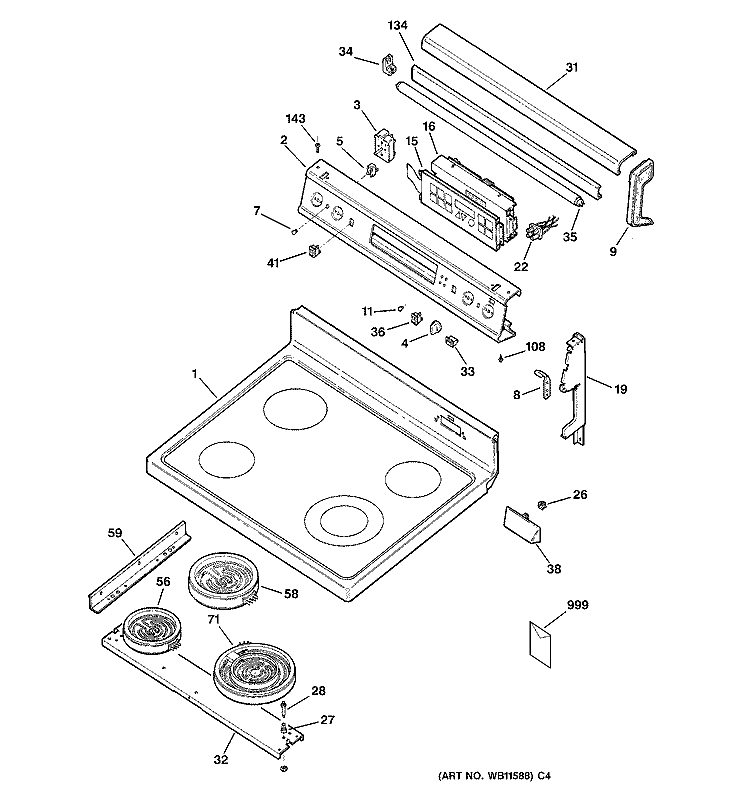 CONTROL PANEL & COOKTOP Diagram and Parts List for JBP79AY1  General Electric Range
