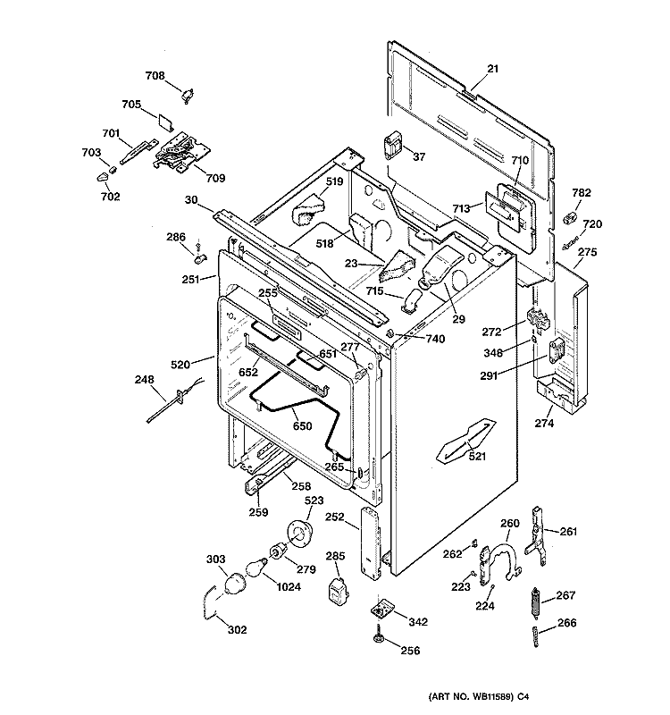BODY PARTS Diagram and Parts List for JBP79AY1  General Electric Range