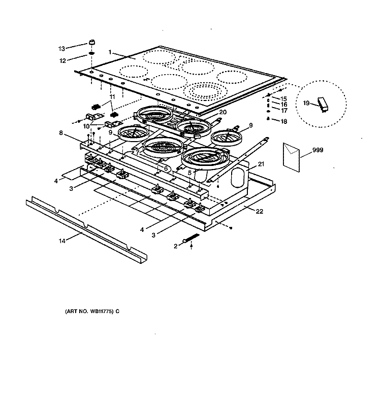 Section Diagram and Parts List for ZEU676YSB  General Electric Cooktop