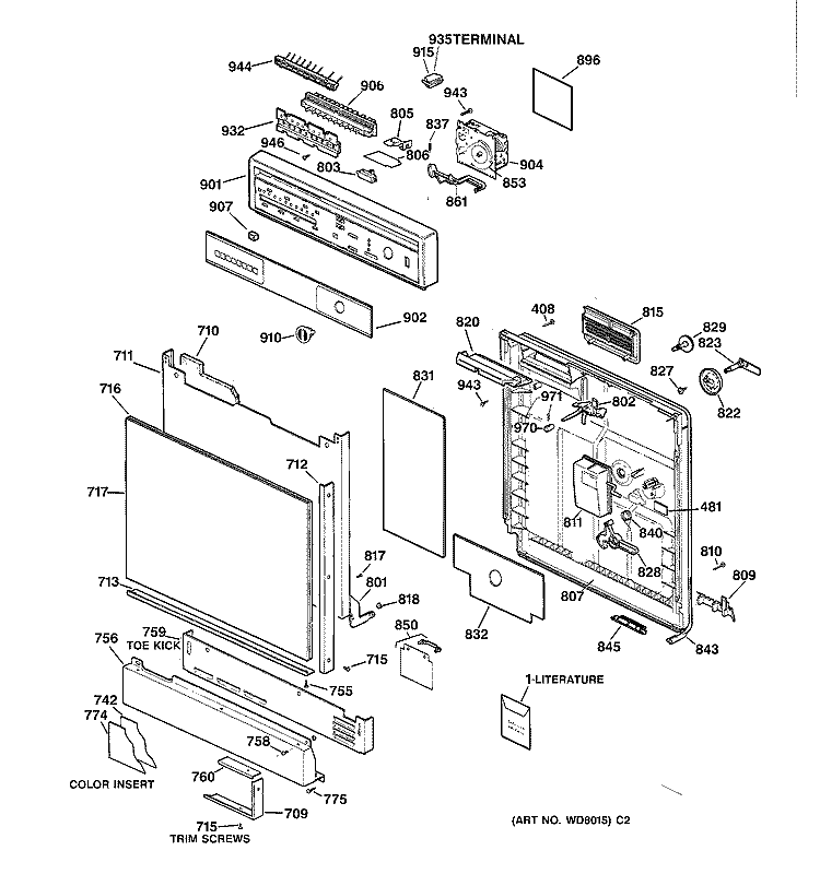 ESCUTCHEON & DOOR ASSEMBLY Diagram and Parts List for GSD4010Y74AA  General Electric Dishwasher