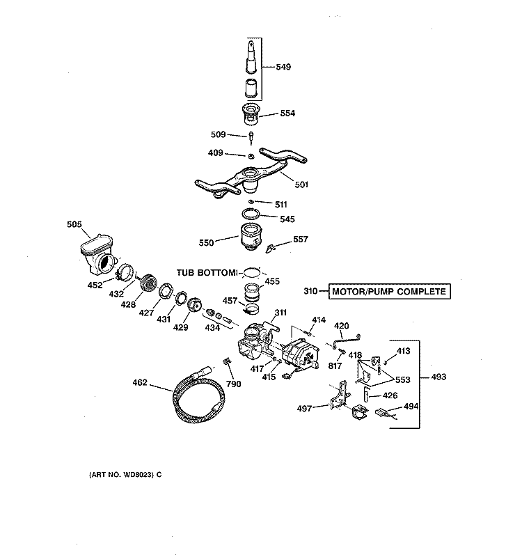MOTOR - PUMP MECHANISM Diagram and Parts List for GSD4010Y74AA  General Electric Dishwasher