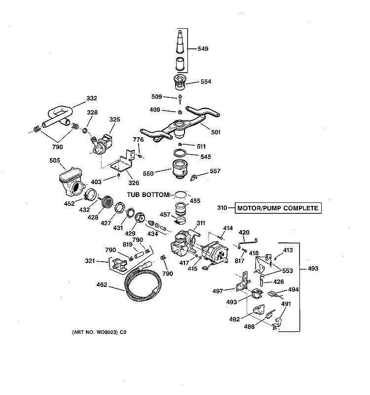 MOTOR - PUMP MECHANISM Diagram and Parts List for GSD4940Y73SS  General Electric Dishwasher