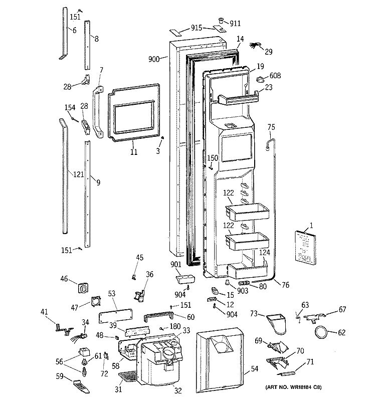 FREEZER DOOR Diagram and Parts List for TFK30PRZAWW  General Electric Refrigerator