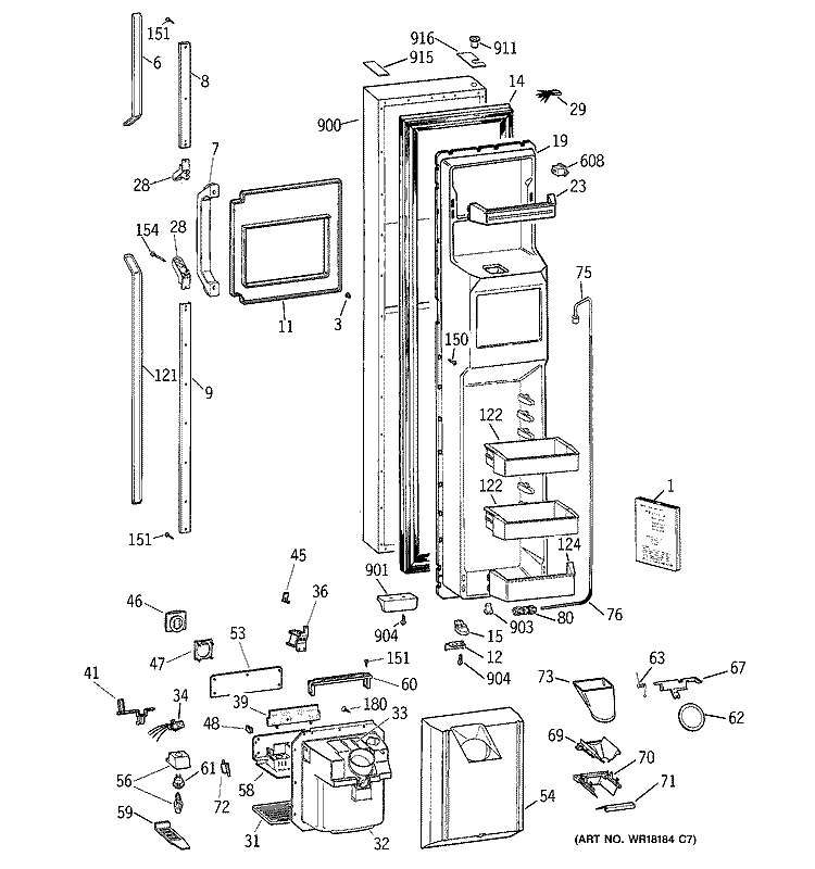 FREEZER DOOR Diagram and Parts List for TFK28ZRZAAA  General Electric Refrigerator