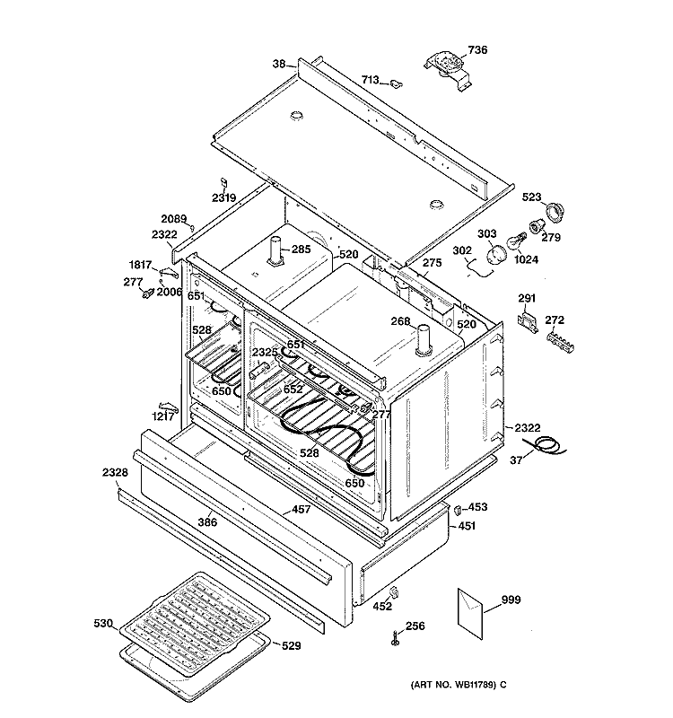 BODY & DRAWER PARTS Diagram and Parts List for JCP67Y1WW  General Electric Range
