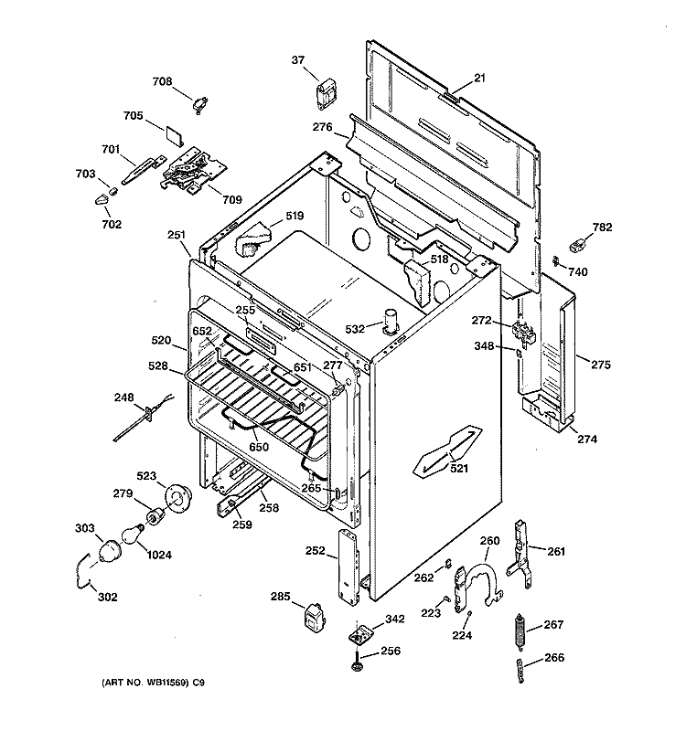 BODY PARTS Diagram and Parts List for JBP46WIY1  General Electric Range