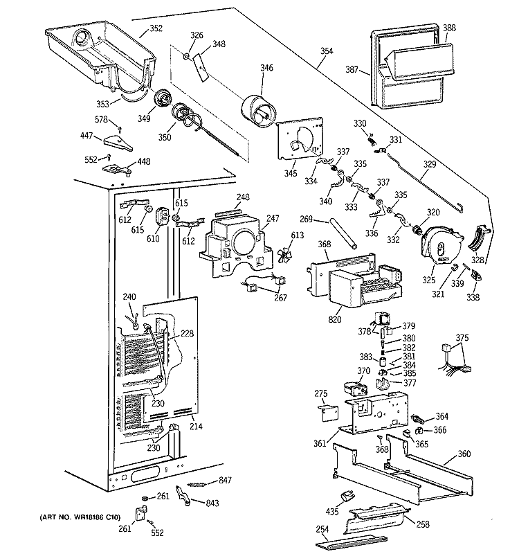 FREEZER SECTION Diagram and Parts List for TFK30PFZAWW  General Electric Refrigerator