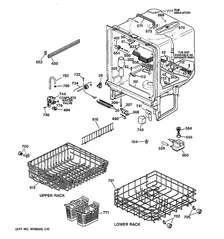 BODY PARTS Diagram and Parts List for GSC1200X06  General Electric Dishwasher