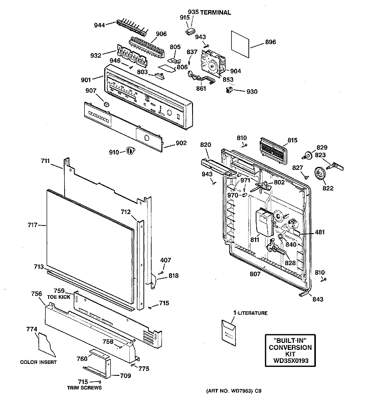 ESCUTCHEON & DOOR ASSEMBLY Diagram and Parts List for GSC900X06BA  General Electric Dishwasher