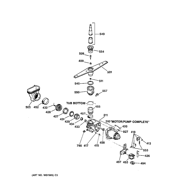 MOTOR - PUMP MECHANISM Diagram and Parts List for GSC900X06BA  General Electric Dishwasher
