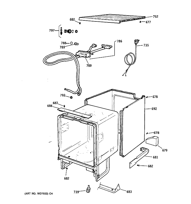 CABINET Diagram and Parts List for GSC900X06BA  General Electric Dishwasher