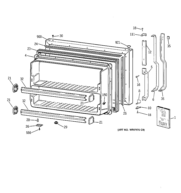 FREEZER DOOR Diagram and Parts List for TBX18IIZARAA  General Electric Refrigerator
