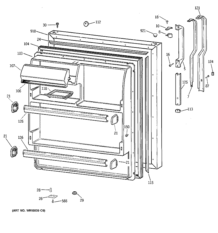 FRESH FOOD DOOR Diagram and Parts List for TBX18IIZARAA  General Electric Refrigerator