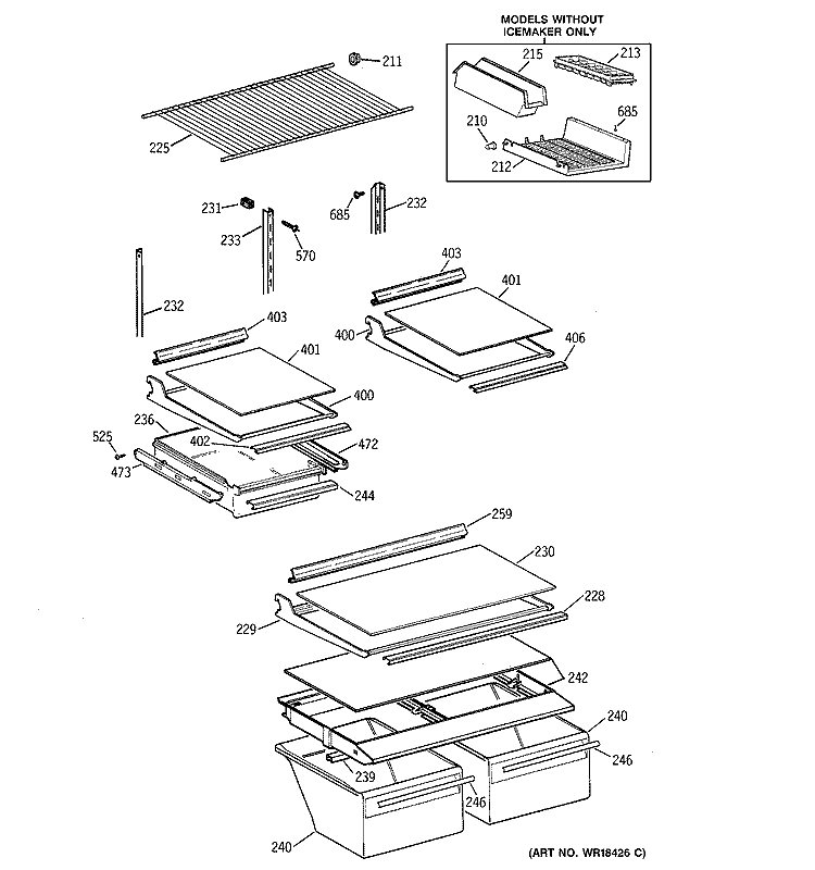 SHELF PARTS Diagram and Parts List for TBX18IIZARAA  General Electric Refrigerator
