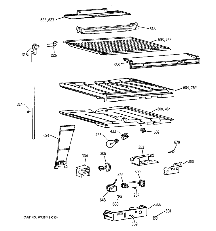 COMPARTMENT SEPARATOR Diagram and Parts List for TBX18IIZARAA  General Electric Refrigerator
